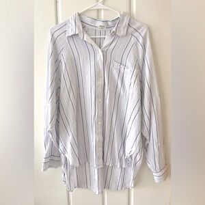 Wilfred White Button-Down Shirt with Blue Stripes